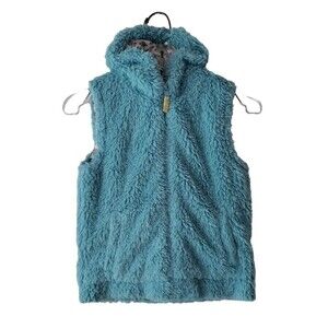 Mini Boden Sherpa Teddy Vest Hoodie Blue Girls Size 9-10Y